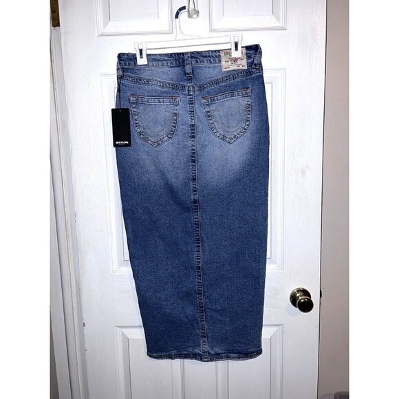 NWT LUCKY BRAND Denim Medium Wash Maxi Skirt w Front Slit Size 4/27 - Picture 5 of 10